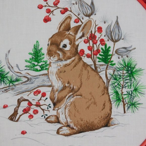 Embroidery Hoop Art Wall Hanging Rabbit Winter Berries Snow Red Circle Flowers - Picture 2 of 6